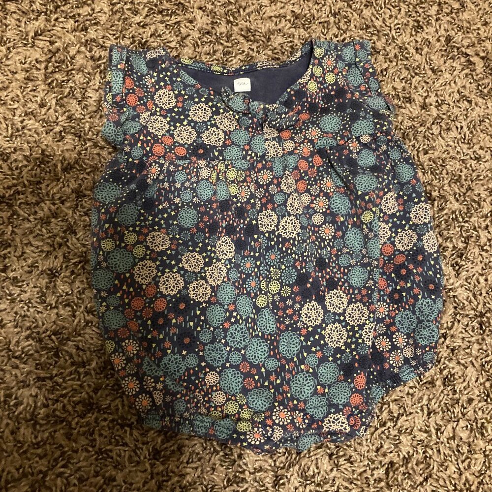 Tea Collection Romper 3-6 Months Purple Floral Print Short Sleeve 100% Cotton